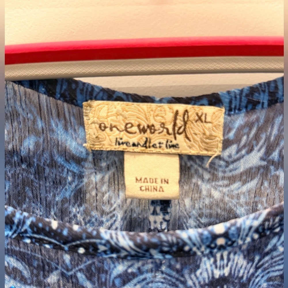 One World Boho Rhinestone Blouse Womens XL Blue Printed Top and cover - Picture 3 of 8